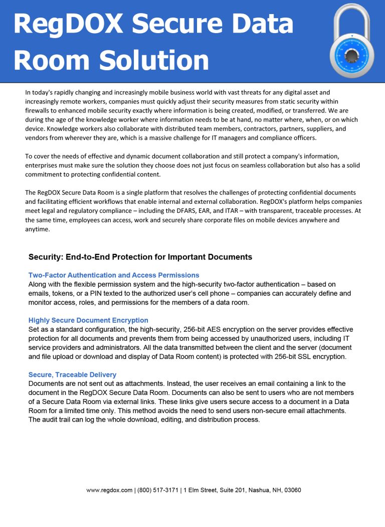 RegDOX Secure Data Room cover