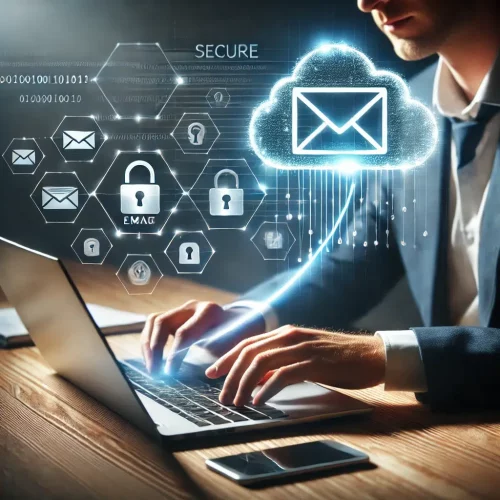 DALL·E 2024-12-13 14.10.14 - A realistic and modern digital artwork of a person sitting at a desk, using a laptop to send an email to a secure cloud. The email is represented by a DALL·E 2024-12-13 14.10.14 - A realistic and modern digital artwork of a person sitting at a desk, using a laptop to send an email to a secure cloud. The email is represented by a